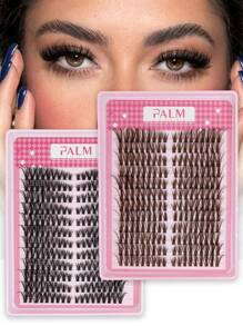 PALM LASHES 216Pcs Brown/Black Lash Clusters 40D Eyelash Extensions 8-16mm Cat Eye Wispy Eyelash Clusters D Curl Eyelash Clusters Left & Right Lash Extension At Home