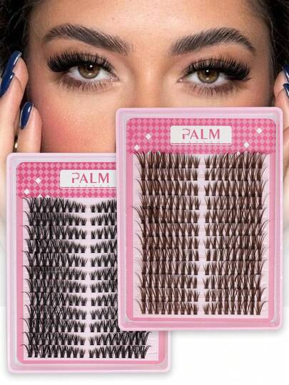 PALM LASHES 216pcs Brown/Black False Eyelash Clusters, 40D Eyelash Extensions, 8-16mm Cat Eye Lengthening Curly Lashes, D Curl, Left & Right Eyelash Extensions, For Home Eyelash Grafting