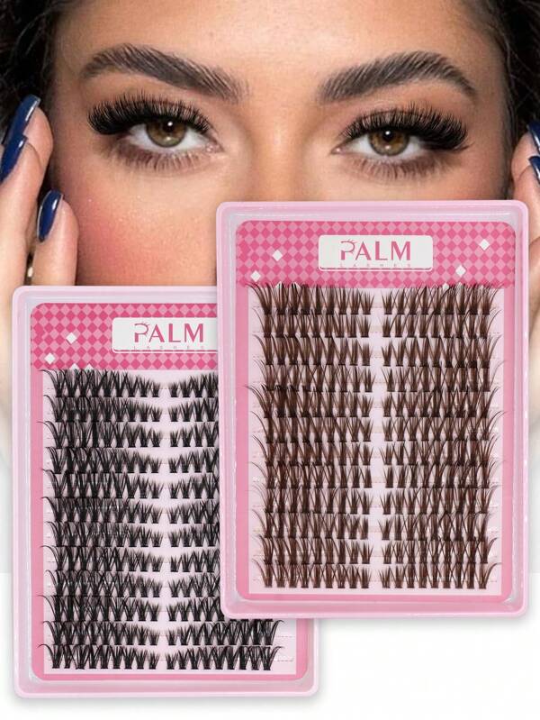 PALM LASHES 216Pcs Brown/Black Lash Clusters 40D Eyelash Extensions 8-16mm Cat Eye Wispy Eyelash Clusters D Curl Eyelash Clusters Left & Right Lash Extension At Home