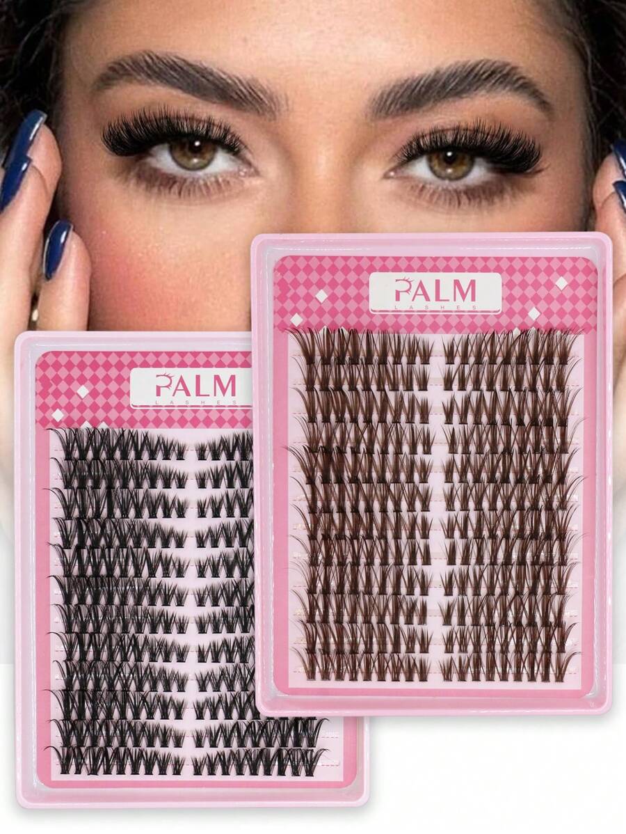 PALM LASHES 216Pcs Brown/Black Lash Clusters 40D Eyelash Extensions 8-16mm Cat Eye Wispy Eyelash Clusters D Curl Eyelash Clusters Left & Right Lash Extension At Home