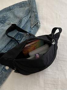 女士时尚斜肩胸包腰包休闲手提包 - 黑色 - 查看 9