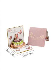 1pc Premium 3D Pop-Up Birthday Greeting Card With Envelope, Made Of Specialty Glitter Paper, Elegant Design, Professional Grade, Customizable, Offers English, German, French, Japanese, And Korean Writing Options, Suitable For Valentine's Day And Birthday, School Supplies,Back To School