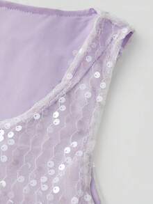 Conjunto de Top Sin Mangas y Falda Mini Ajustada de Lentejuelas para Mujer, Cuello Redondo, Delgado para Fiestas y Clubes de Verano - Morado - Ver 7