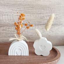 1pc Flower House Heart Rainbow Flower Vase Silicone Mold, Small Vase Decor, Aromatherapy Plaster Mold - White - View 7