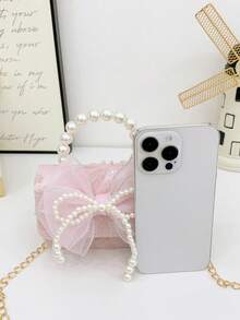 1pc Lace Bow Sweet Style Handbag, Fashion Pearl Bow Princess Style Cute Coin Purse Crossbody Bag, Korean Versatile, Casual Comfortable Strap, Smooth Long Design, Suitable For Girls Daily Shopping And Travel, An Ideal Gift Choice. - Bow Pearl Handbag - View 10