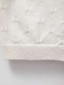 Baby Girl Knit Round Neck Openwork Solid Color Cardigan - Beige - View 5