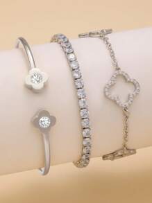 Pulsera de acero inoxidable con trébol de cuatro hojas de circonita en estilo retro personalizado, joyería de uso diario para mujeres