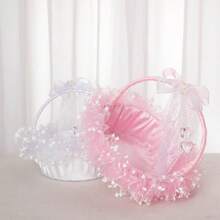Cesta de flores para niña de las flores para la boda estilo occidental, cesta portátil para lanzar flores