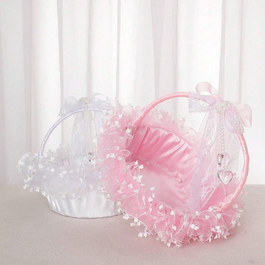 Cesta de flores para niña de las flores para la boda estilo occidental, cesta portátil para lanzar flores