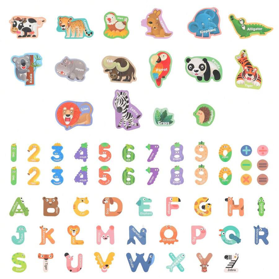 Early Kids Education Magnetic Sticker Set Animals Alphanumeric Fridge Stickers - Multicolor - View 1