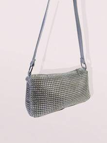 1pc Shiny Solid Color Plastic Diamond Women's Shoulder Bag, 2025 New Armpit Bag 22*5*12cm, Fits Phone Wallet And Keys, Suitable For Girls Outdoor Shopping, Party, Photography, Holiday Gift, Popular Women Bag - Silver - View 7