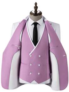 Tuxedos For Men Suits 3 Pieces Colorblock Slim Fit Double Breasted Formal Evening Tuxedo Blazer Vest Pants For Wedding Party, Night Out, Anniversary - Màu Lilac Tím - Xem 2