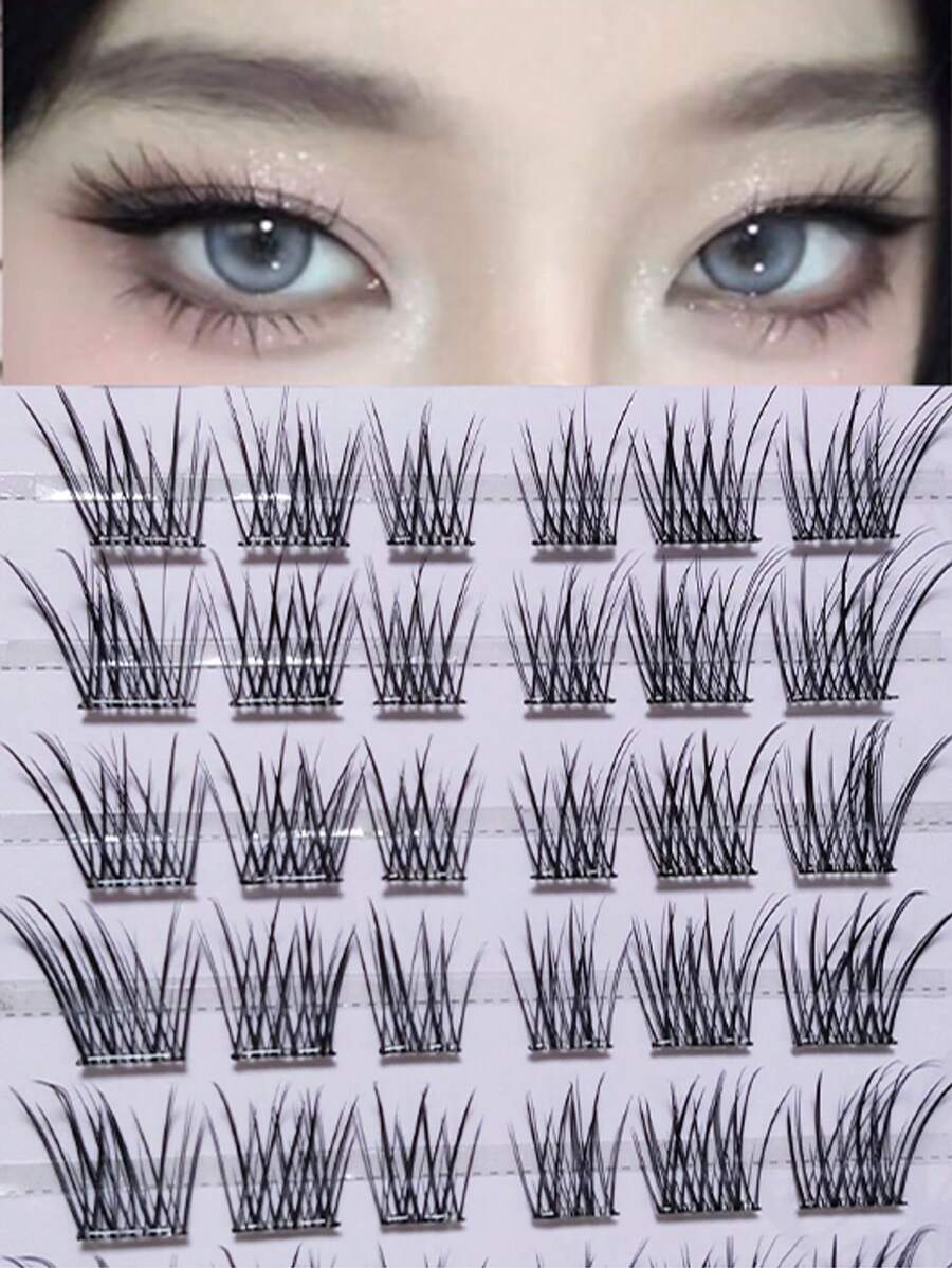 60 片自粘式自然假睫毛，易于粘贴，适合初学者的精致黑色睫毛 - C - 查看 1