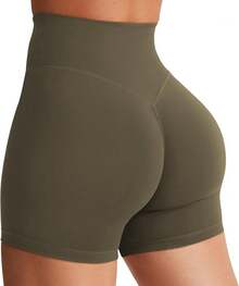 Women's Biker Shorts 3.6 /4.5 / 6 Workout Gym Shorts High Waist Tummy Control Hidden Scrunch Running Yoga - 橄欖綠 - 查看 1