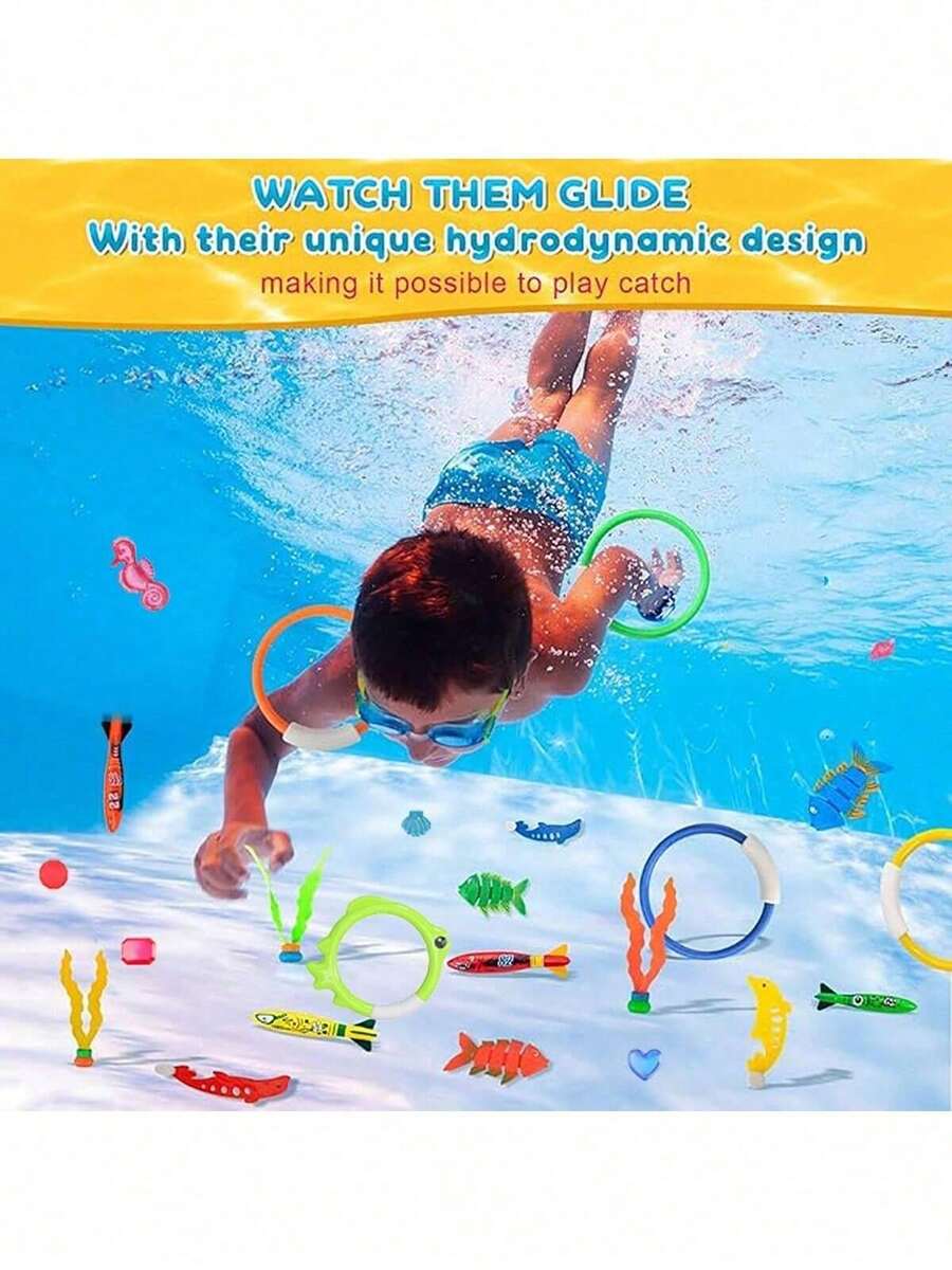 34pcs Pool Diving Toys, Suitable For Swimming Skill Training, Underwater Pool Party, Water Game Training Gift, Swimming Pool Games, Summer Swimming, Popular Water Toys For Summer - Multicolor - View 1