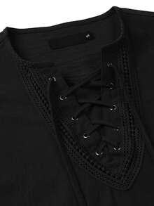 Men's Pirate Medieval Shirt, Steampunk Victorian Era Costume Apparel, Renaissance Viking Top - Black - View 7