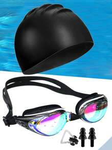 Swimming Cap And Goggles Set (Including Nose Clip And Ear Plugs)