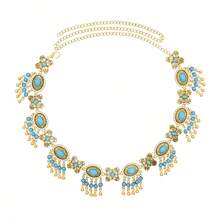 1 pièce Best-seller Chaîne de taille en fausse turquoise, bijou de corps sexy à cristaux multicouches avec gland, style vintage