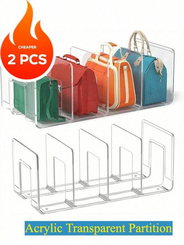 2 pezzi di scaffale di stoccaggio trasparente in acrilico, 4 griglie di scaffale di stoccaggio per borse trasparente, divisori per armadio, organizzatori di stoccaggio per borse, supporti per oggetti per libri e borse da casa e soggiorno, divisore per armadio salvaspazio - Scaffale di stoccaggio trasparente adatto per portafogli e borse (si consiglia di applicarlo alla divisione di borse piccole; le borse grandi sono troppo grandi e non adatte.)