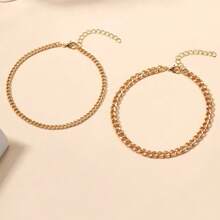 1-3 Pcs Retro Fashion Simple Double Layer Alloy Chain Anklet K Gold Color Retention AB Cuban Chain Anklet . Suitable For Travel, Beach Vacation