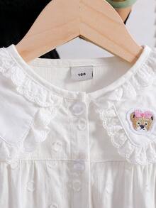 女童返校长袖翻领薄款衬衫，秋季款 - 白色 - 查看 3