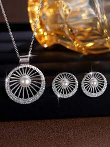 2pcs/Set Elegant Faux Pearl Necklace And Earrings Jewelry Set, Luxury Daily Commute Versatile Accessories
