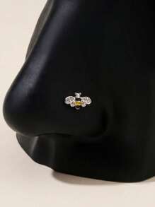 1pc Silver-Color Rhinestone Tiny Simple Stylish Bee Shaped Nose Stud, Suitable For Women's Daily Wear Nose Piercing Jewelry
