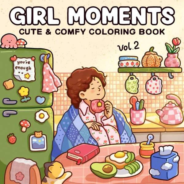 (88 Pages/211g)Girl Moments: Vol. 2 Coloring Book For Adults And Teens Featuring Cute Cozy Daily Activities With Easy And Simple Designs For Relaxation,Back To School,School Supplies