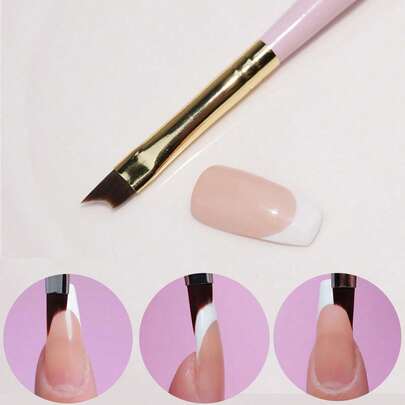 1Pc French Tip Nail Brushes Pink Oblique Head Nail Brushes Moon Shape French Brush French Manicure Brush Wood Handle UV Gel Acrylic Painting Drawing Brush