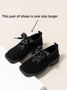 1 双纯色复古硬币设计系带儿童平底鞋 - 黑色 - 查看 1
