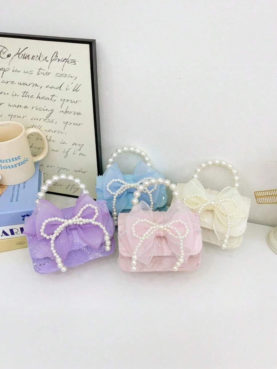 1pc Lace Bow Sweet Style Handbag, Fashion Pearl Bow Princess Style Cute Coin Purse Crossbody Bag, Korean Versatile, Casual Comfortable Strap, Smooth Long Design, Suitable For Girls Daily Shopping And Travel, An Ideal Gift Choice. - Bow Pearl Handbag - View 1