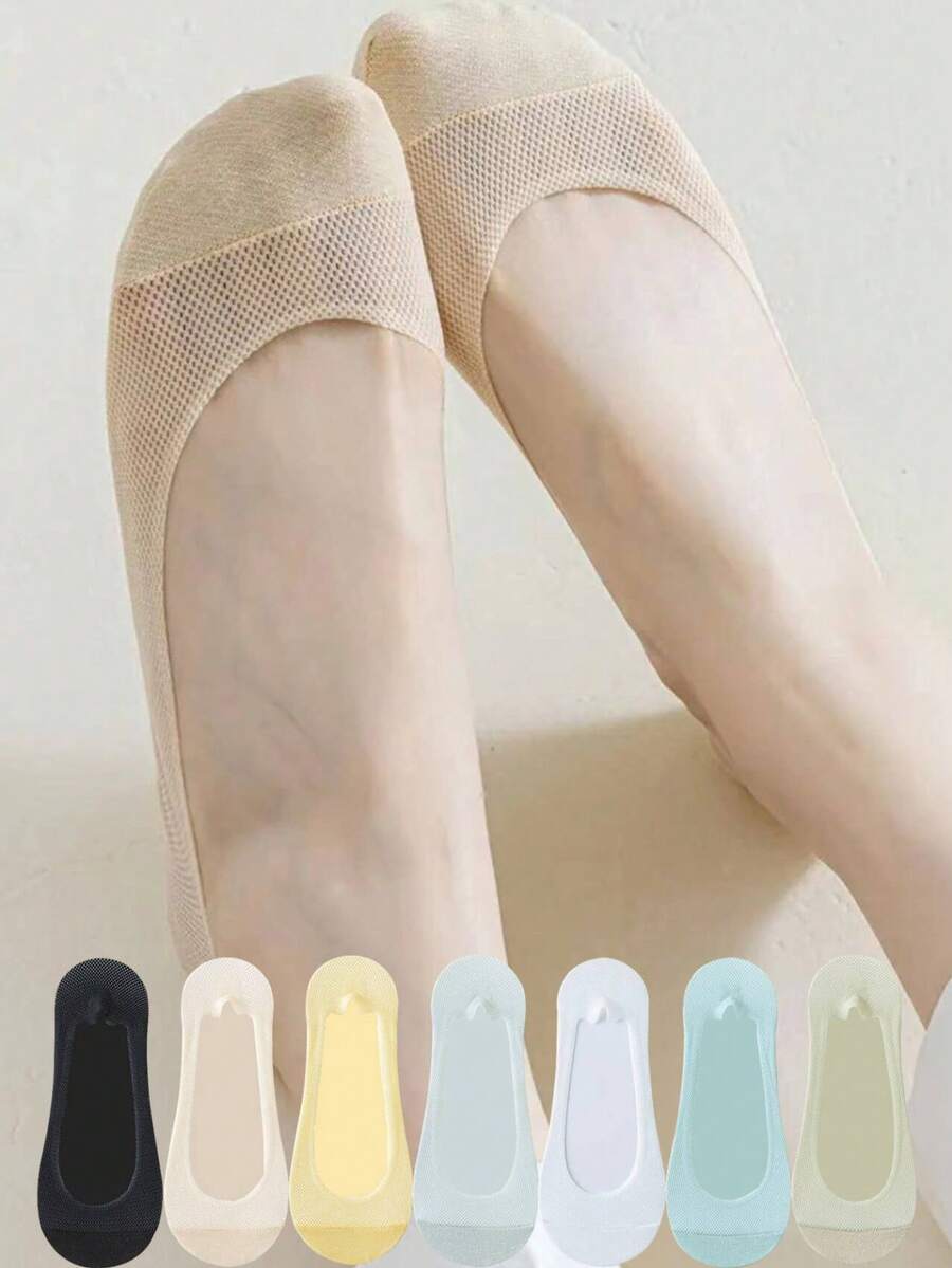 5 Pairs Ice Silk Boat Socks Women's Summer Thin Low Vamp Invisible Silicone Anti Slip And Bottom Summer Boat Socks - Mouldless - View 1