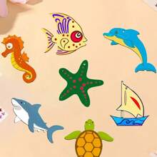 88 Pieces Sea Animals Wooden Craft Kit With Stickers, Drill Stickers And Colored Pencils Colorful DIY Painting And Decorating Kits, Gifts And Seasonal Decorations For Back-To-School Season, Halloween And Christmas Diy Gifts