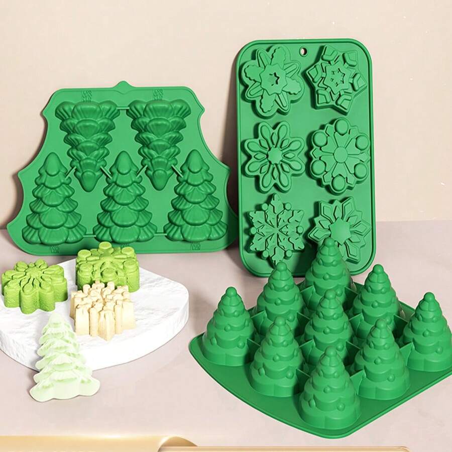 Christmas Tree Silicone Mold - MoldFun Xmas Tree Pan Silicone Mold For Mousse Cake Muffin Baking, Ice Cube, Jello, Chocolate, Soap, Lotion Bar, Bath Bomb, Candle - Green - View 1