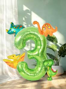 Set de 5 globos con temática de dinosaurio, que incluye globos de papel de aluminio con números dorados y verde salvia de 40 pulgadas + globos de papel de aluminio en miniatura con diseños de dinosaurios, perfectos para fiestas de cumpleaños y decoración con temática de dinosaurios - Multicolor - Ver 17