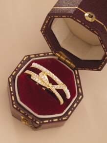 [Estilo lujoso Ins] Anillo de plata 925 con cinta cruzada, adornado con perla y circonita cúbica, multiuso para commuting, citas, fiesta, apilamiento, regalo de joyería para mujeres