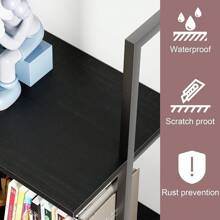 Ladder Shelf 4 Tiers Metal Industrial Bookshelf,Black Wooden Tall Open Storage Rack And Display Shelves,Wall Mount Wide Book Case For Home Office Bedroom,Small