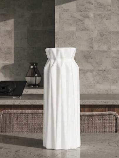 Vaso de plástico branco de 1 peça, vaso simples de cerâmica para flores, adequado para quarto, sala de estar, decoração de varanda, mesa de jantar, armário de TV, feito de material PP com design antiqueda, adequado como presente de aniversário ou formatura