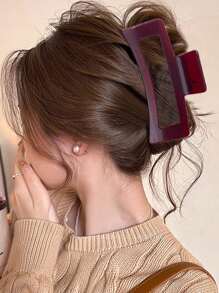 4pcs Glossy Solid Color & Leopard Print Extra Large Square Hair Claw Clips, Creaseless Ponytail Holder, High-End Hollow Shark Design, Suitable For Outdoor, Party, Holiday, Birthday, Ideal Gift Winter Hair Accessories Elegant Hair Clutch