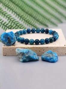 1 件/天然蓝色磷灰石串珠手链，波西米亚优雅风格，男女通用宝石首饰，水晶疗愈与冥想配件，老板节和员工感谢礼物 - 藍磷灰 - 查看 2