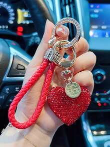 1pc Creative New Fashion Personalized Alloy Rhinestone Heart Shaped Bag Charm, Studded Keychain, Leather Cord Car Key Chain, For Bag Decor, Daily Wear, Suitable As Gift For Family, Friends, Classmates, Valentine's Day, Birthday, Teacher, Souvenir - Multicolor - View 18