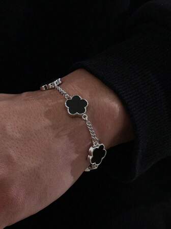 1pc Business Fashion Design Classic Lucky Five Leaf Clover Men's Bracelet