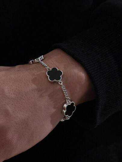 1 pieza Brazalete de hombre de diseño de moda de negocios, diseño clásico de trébol de 5 hojas de la suerte