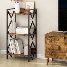 Librero Minimalista de 3 Niveles, Librero Organizador Industrial, Librero Esquinero Moderno, Mesa Auxiliar, Estante para Libros Metal, Mueble Pequeño para Sala de Estar, Recamara, Oficina - 3 niveles - Ver 3