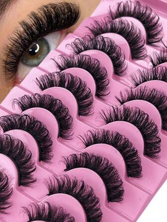 10pairs Natural Fluffy Faux Mink Lashes, Cat Eye & Natural Style, 3D Faux Mink Fur, Thick Dramatic Look, Cartoon Style False Eyelashes