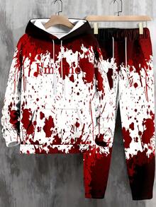 Men's "I'm Fine" Letter Print Hoodie And Pants Set, Autumn/Winter - Multicolor - View 2