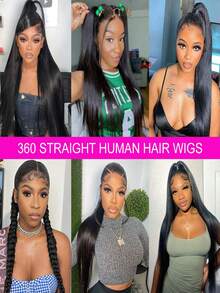 360 Full Lace Front Wigs Human Hair Straight Pre Plucked With Baby Hair 180% Density Human Hair Wigs For Woman Natural Color Can Make Ponytail And Bun