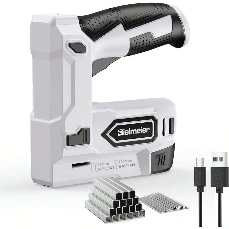 Local Delivery-Bielmeier Electric Staple Gun, 2 In 1 Lithium-Ion Electric Stapler, 4V Cordless Brad Nailer Kit With Staples Nails, USB Charger, Power Tacker For Upholstery, Material Repair, Carpentry, DIY - Default - View 1