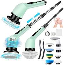 2025 Electric Rotary Scrubber, Rechargeable Cleaning Brush, Shower Scrubber With 9 Brush Heads, 2H Power 2-Speed, Adjustable Extended Handle, IPX7 Waterproof For Tubs Tile Floors Cars, White Easter Gift