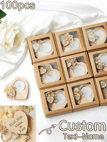 1/20/50/100pcs Customizable Text Candle Holders, Personalized Resin Faux Tree Stump Candle Holders, Bridesmaid Candle Gift Set, Desktop Party Holiday Wedding Atmosphere Decor Candle Holders, Suitable For Wedding, Party, Valentine's Day, Anniversary Table Decoration